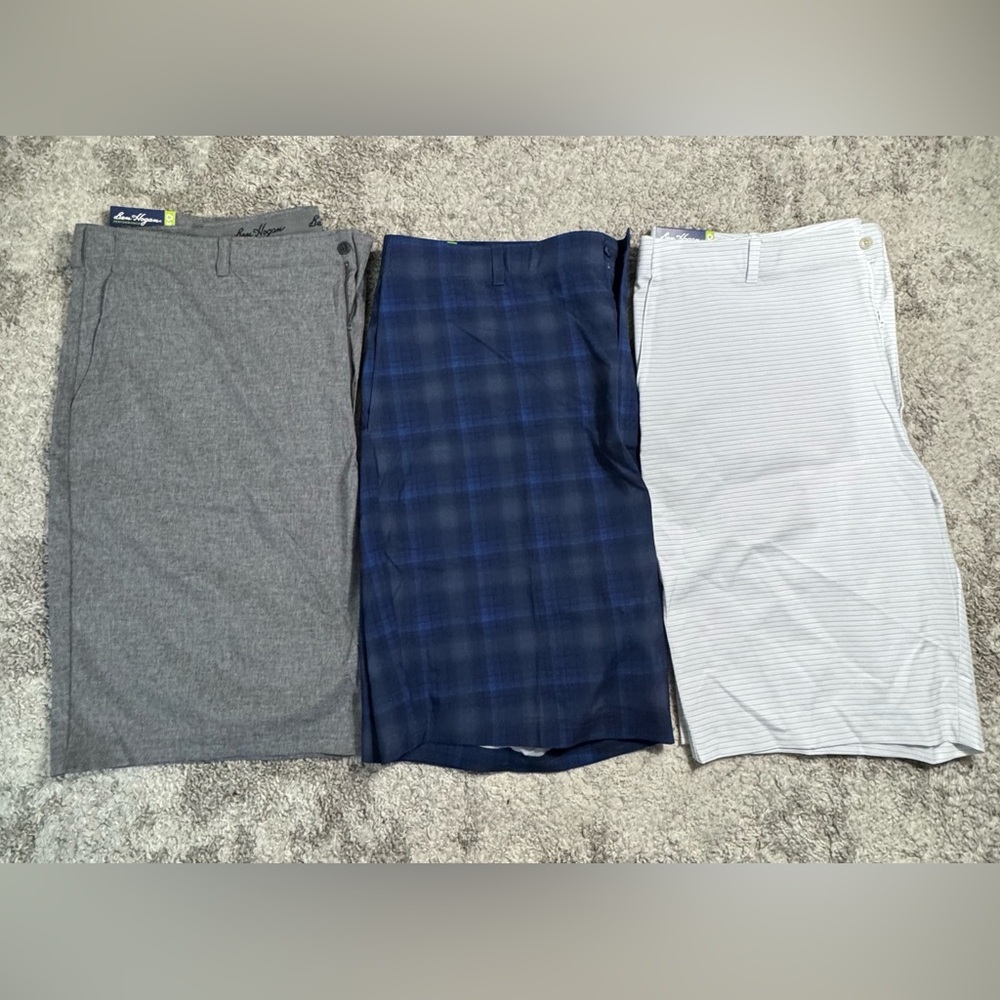 3 Ben Hogan Men's Flat Front Shorts - Gray, Blue, White
